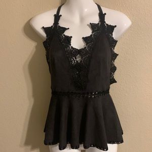 NWT J Roberts faux suede peplum halter top backless S